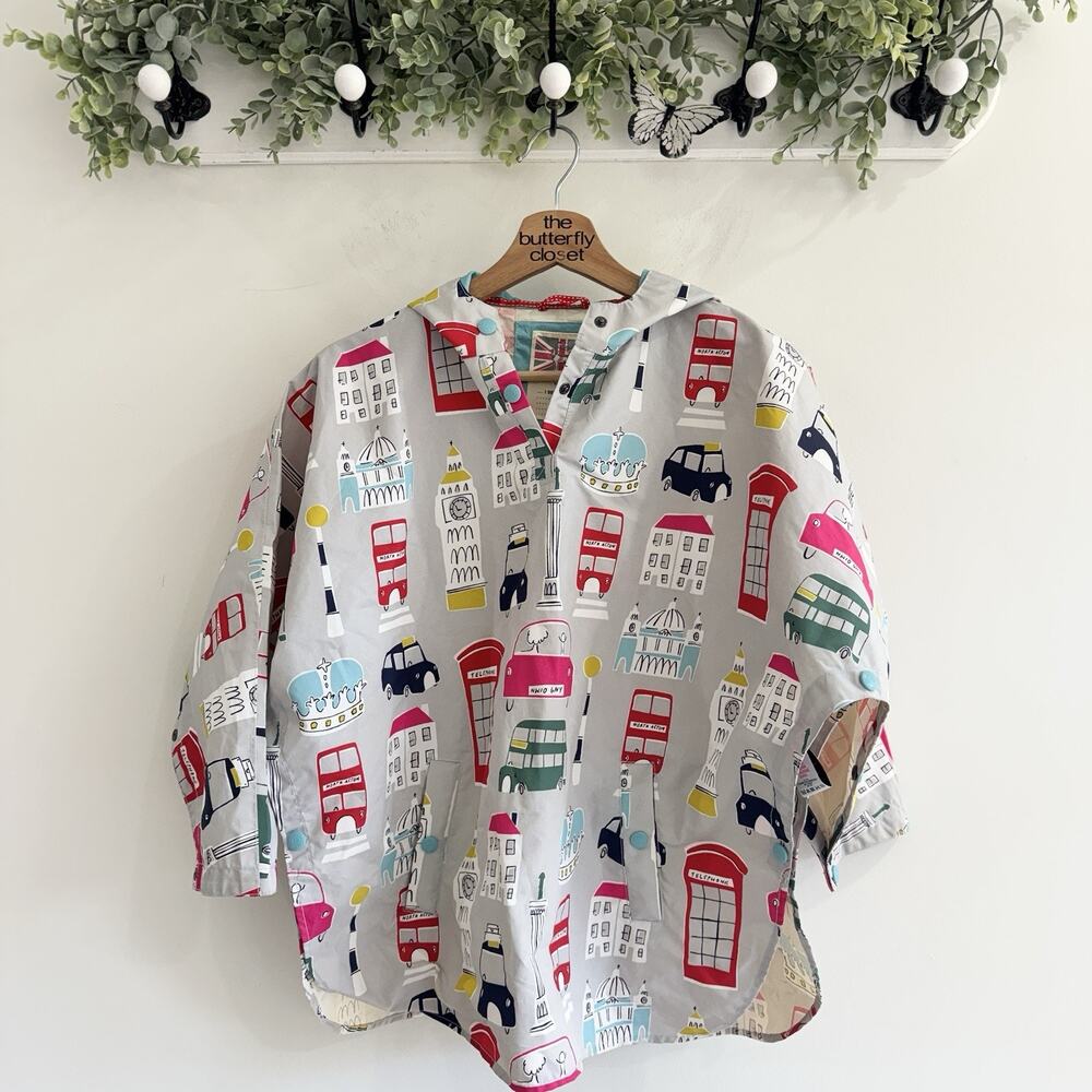 Kids Mini Boden London Themed Rain Poncho Size 9-10 Yr